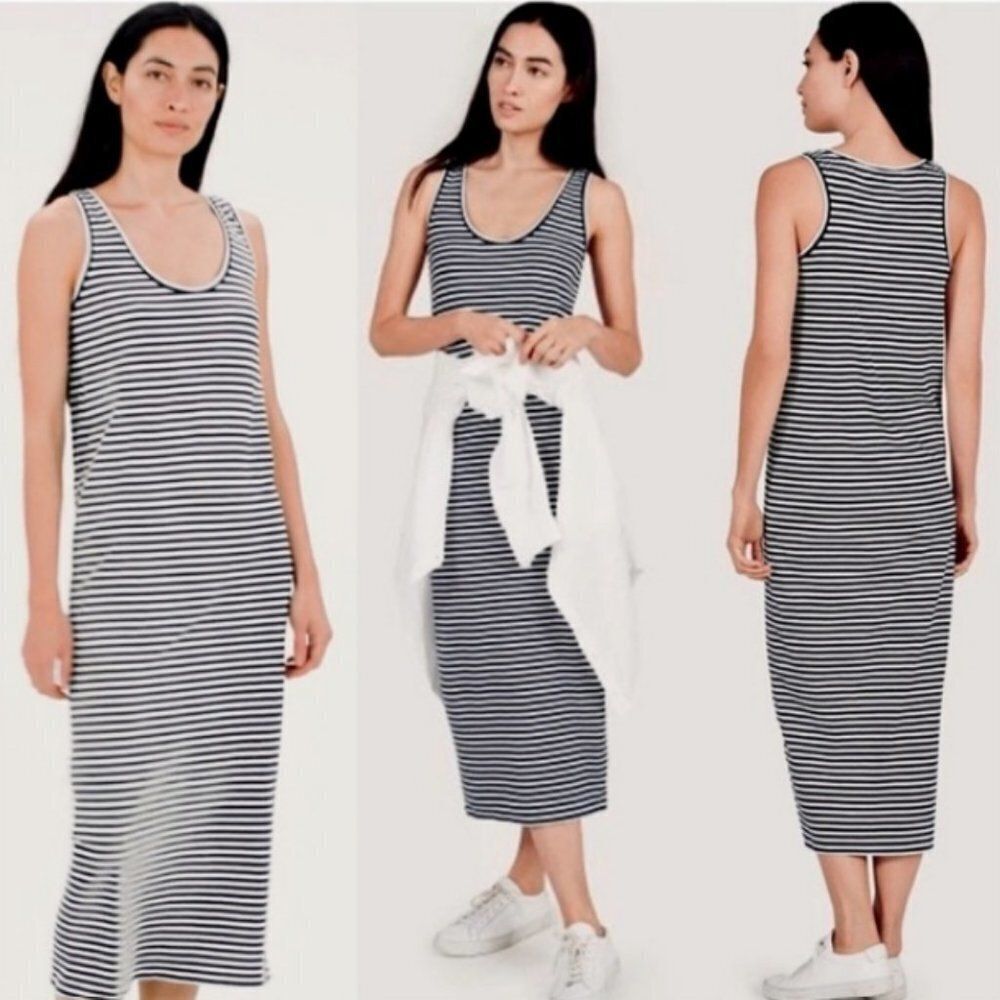 Everlane Black and White Striped Maxi Midi Dress